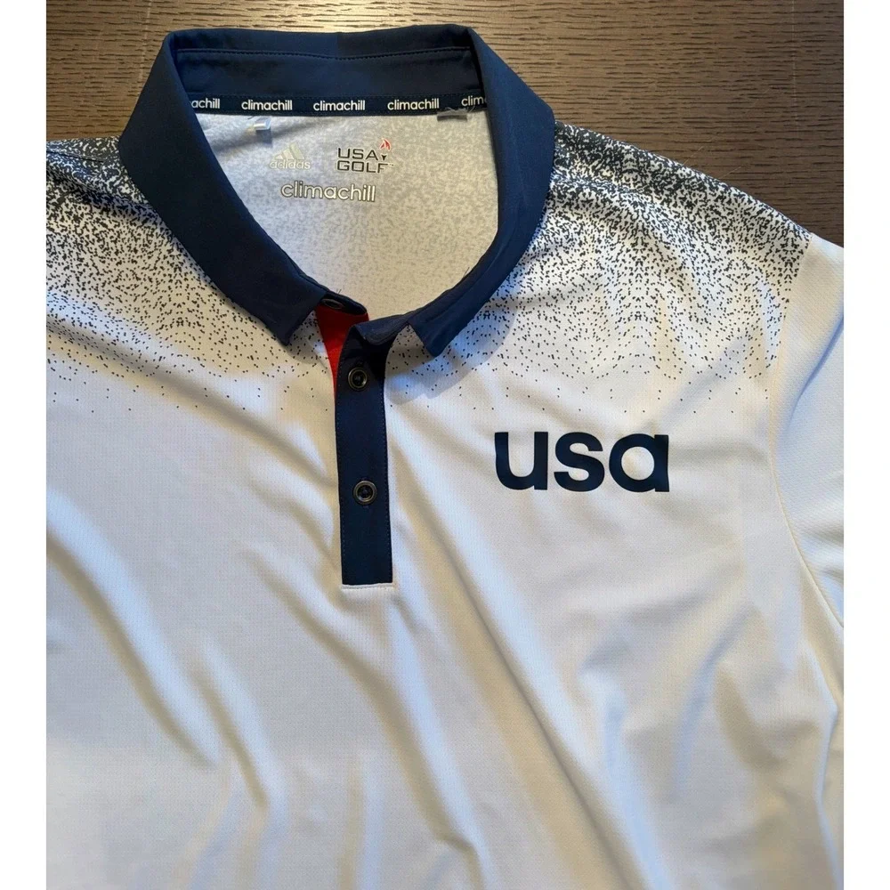 Adidas USA Golf Climachill Polo Shirt Mens XL White Navy Speckle Gradient